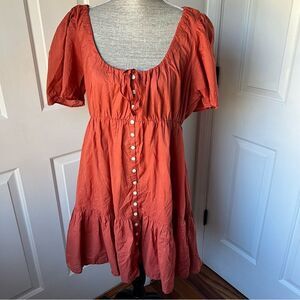 J Crew Rust Cotton Tiered Peasant Dress Size Large